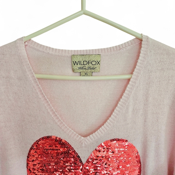 Wildfox White Label Pink Angora Blend Sweater With Sequin Heart - Picture 4 of 9